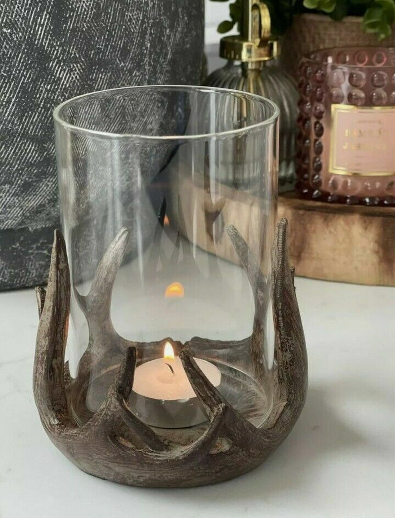 Antler Tealight Pillar Glass Candle Tea Light Holder Decoration Gift