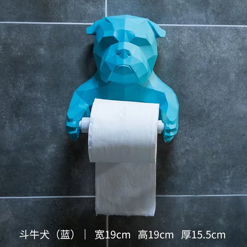 Cute Cat and Dog Tissue Holder Toilet Toilet Free Punch Bathroom Wall-Mounted Creative Toilet Roll Holder