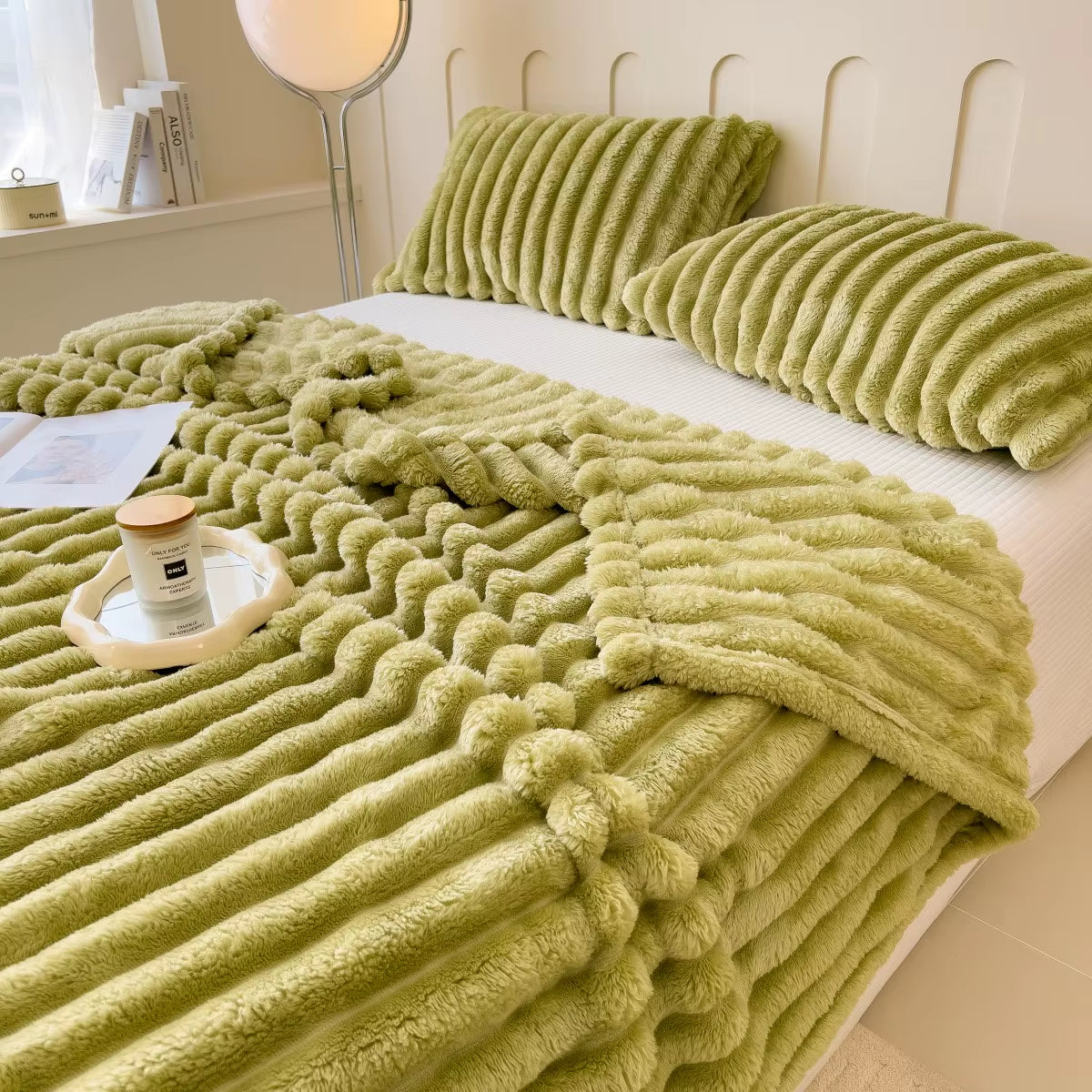 Solid Color Thickened Wide Striped Multifunctional Blanket, Can Be Used as Bed Sheet Cover Blanket, Nap Blanket, Throw Blanket