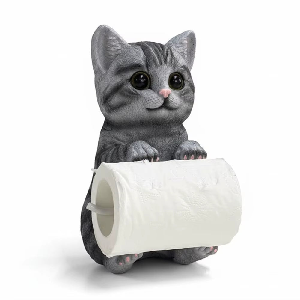 Wall Mount Toilet Paper Roll Holder Decorative Cat Shape Paper Stand Funny Animal Roll Storage Rack Kitchen and Bath