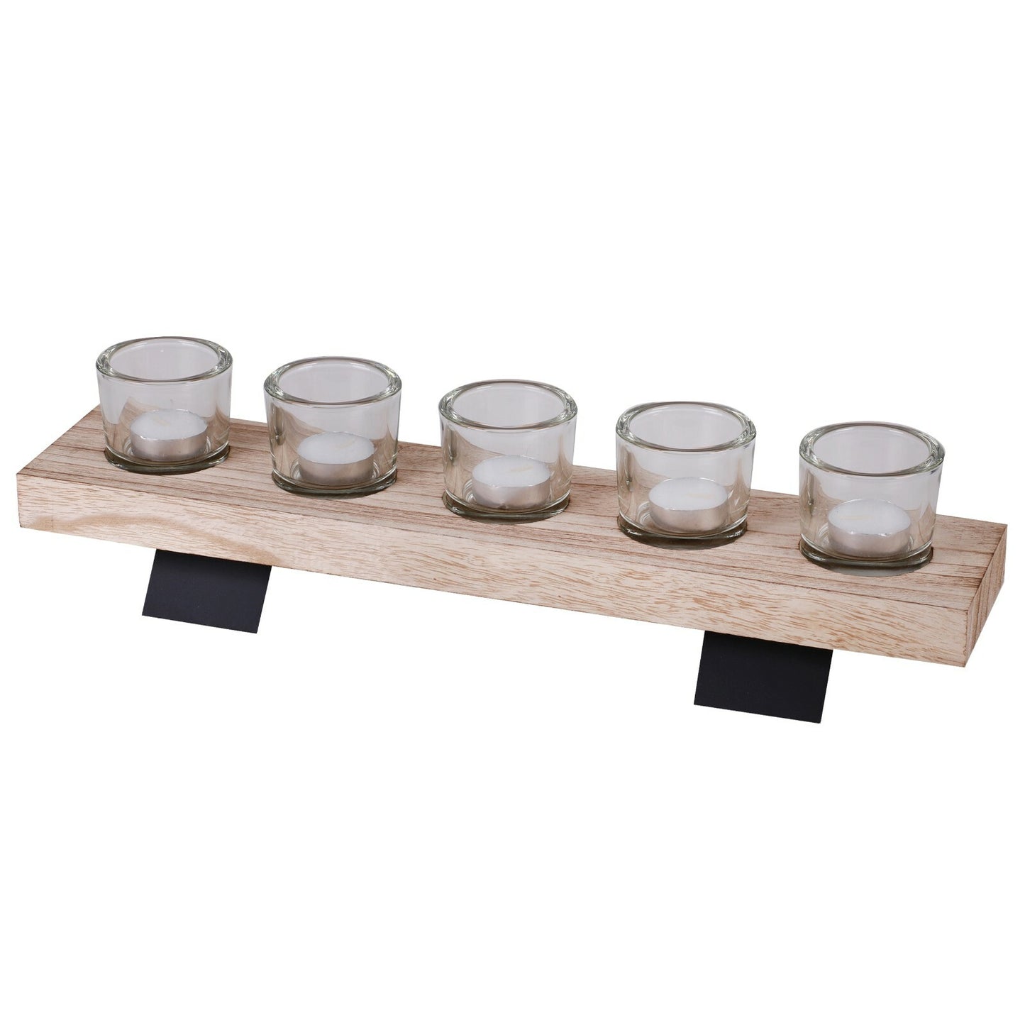 Set of 5 Candle Glasses Holder on Wooden Display Tray Centerpiece Centerpiece