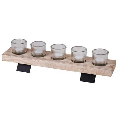 Set of 5 Candle Glasses Holder on Wooden Display Tray Centerpiece Centerpiece
