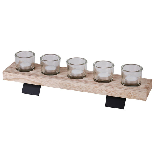 Set of 5 Candle Glasses Holder on Wooden Display Tray Centerpiece Centerpiece