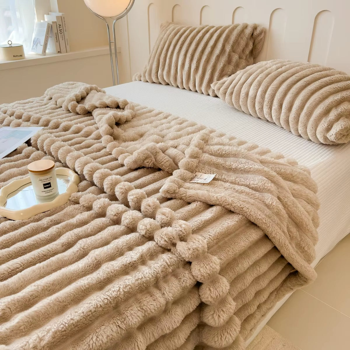 Solid Color Thickened Wide Striped Multifunctional Blanket, Can Be Used as Bed Sheet Cover Blanket, Nap Blanket, Throw Blanket
