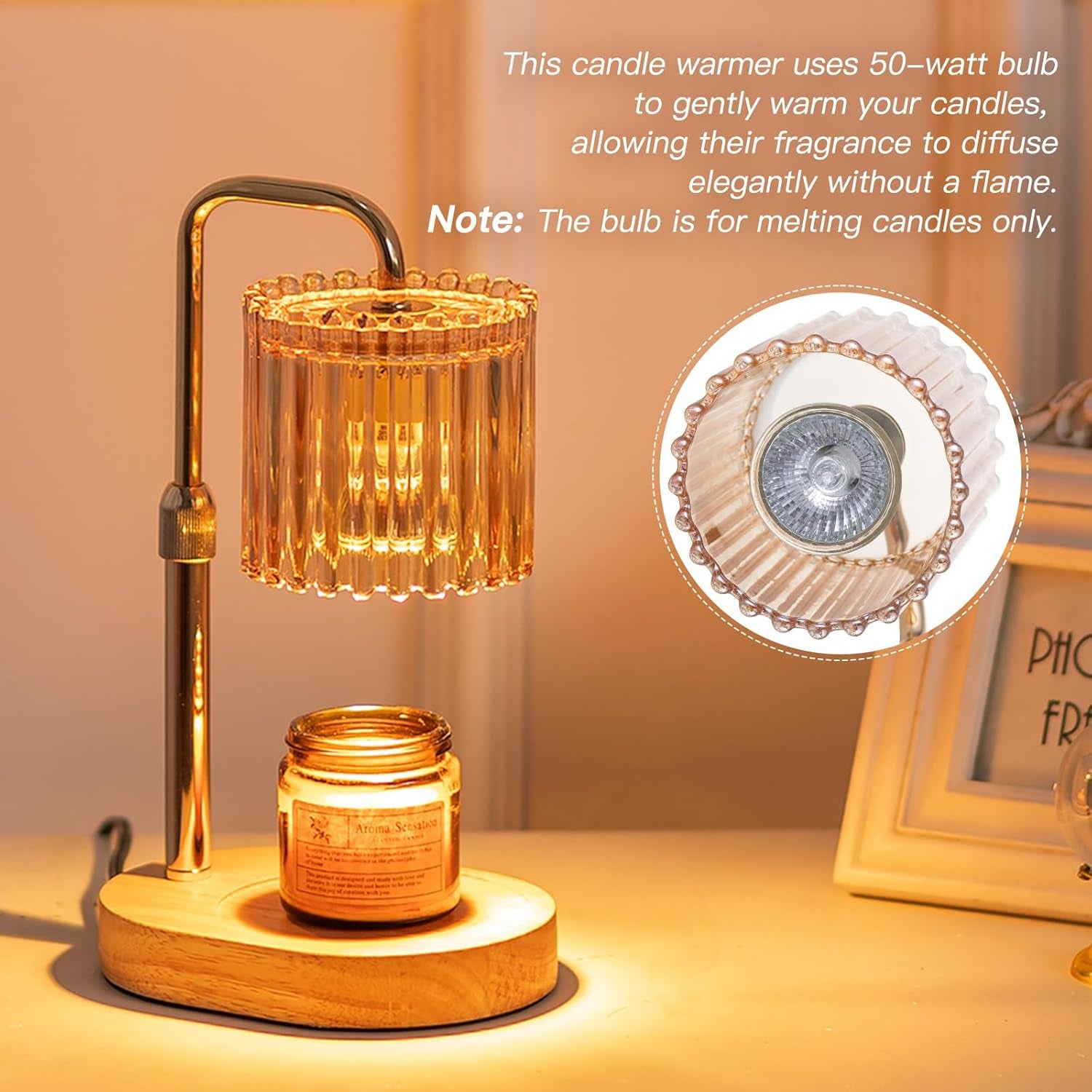 Aesthetic Adjustable Candle Warmer Lamp with Timer & Dimmer - Gold Edition