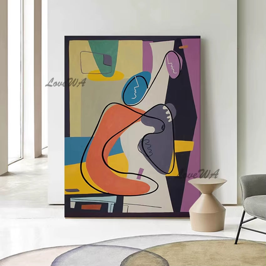 100% Handpainted Geometric Oil Painting Wall Art - Unframe