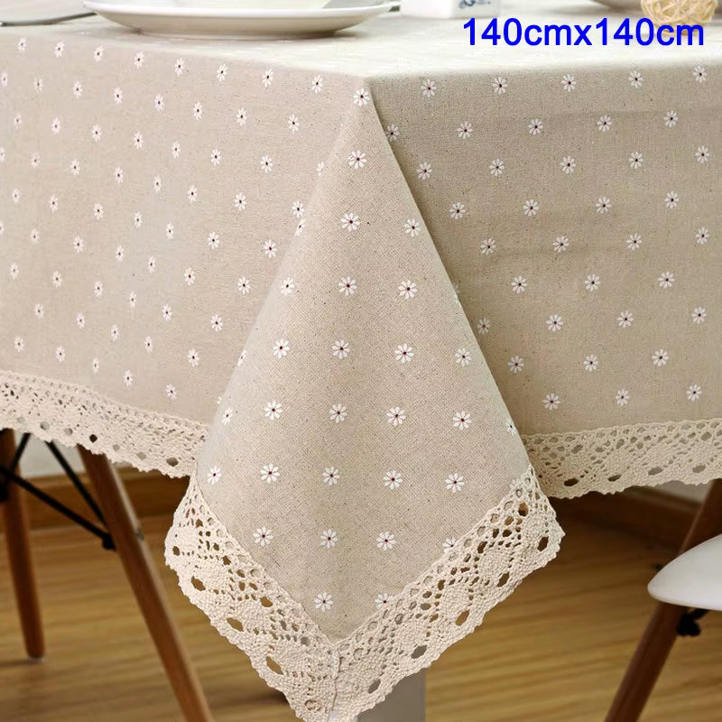 Flower Pattern Tablecloth Linen Cotton Table Cloth with Lace Dining Table Cover Ritual Rectangular Waterproof Tablecloth