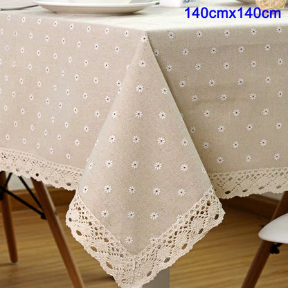 Flower Pattern Tablecloth Linen Cotton Table Cloth with Lace Dining Table Cover Ritual Rectangular Waterproof Tablecloth