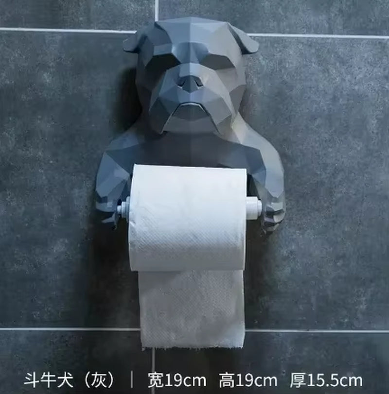 Cute Cat and Dog Tissue Holder Toilet Toilet Free Punch Bathroom Wall-Mounted Creative Toilet Roll Holder