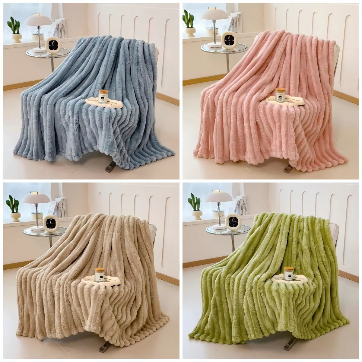 Solid Color Thickened Wide Striped Multifunctional Blanket, Can Be Used as Bed Sheet Cover Blanket, Nap Blanket, Throw Blanket