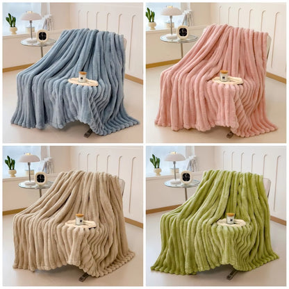 Solid Color Thickened Wide Striped Multifunctional Blanket, Can Be Used as Bed Sheet Cover Blanket, Nap Blanket, Throw Blanket