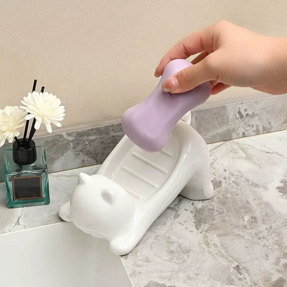 Cat Shape Bathroom Accessories Soap Box Cartoon Soap Dish Plastic Storage Holder Soap Container Storage Dish Household Bath