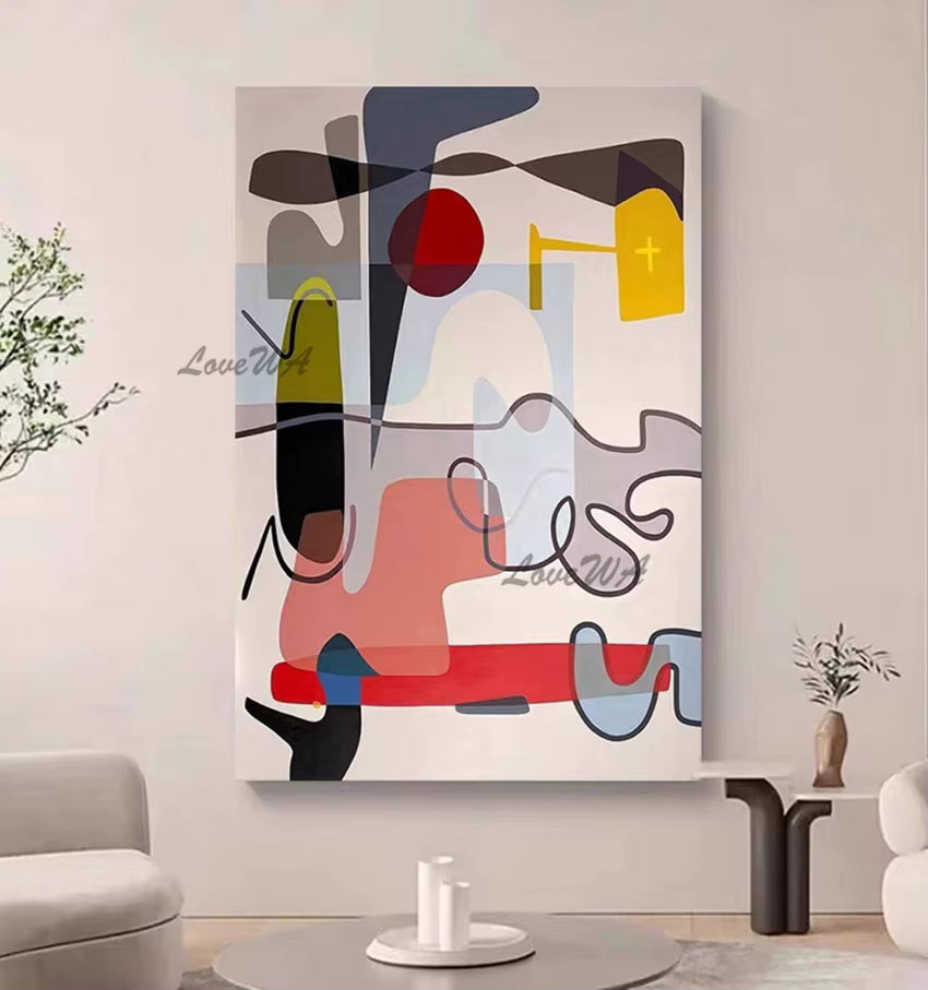 100% Handpainted Geometric Oil Painting Wall Art - Unframe