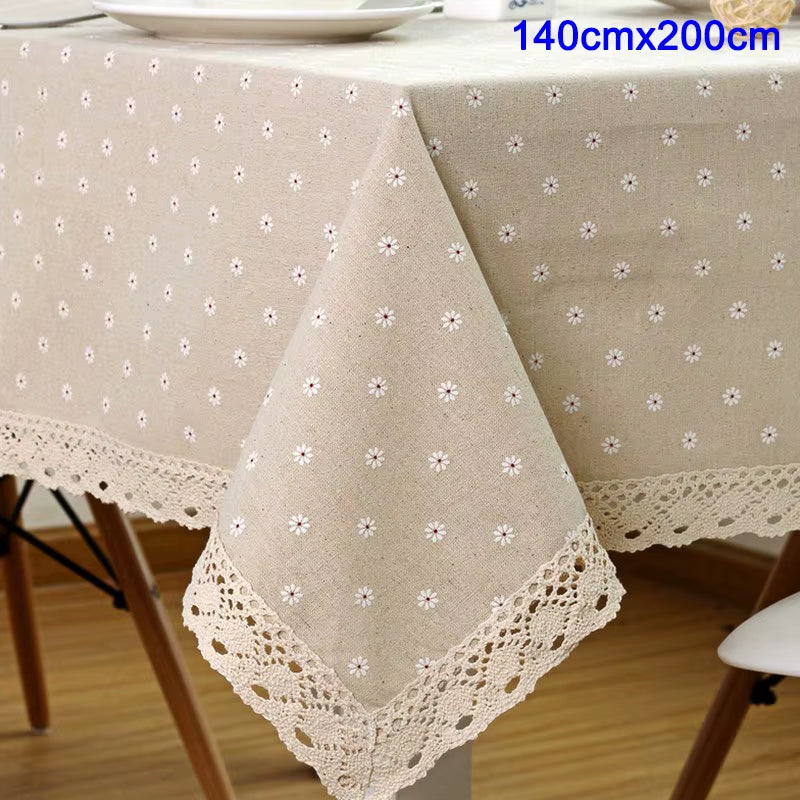 Flower Pattern Tablecloth Linen Cotton Table Cloth with Lace Dining Table Cover Ritual Rectangular Waterproof Tablecloth