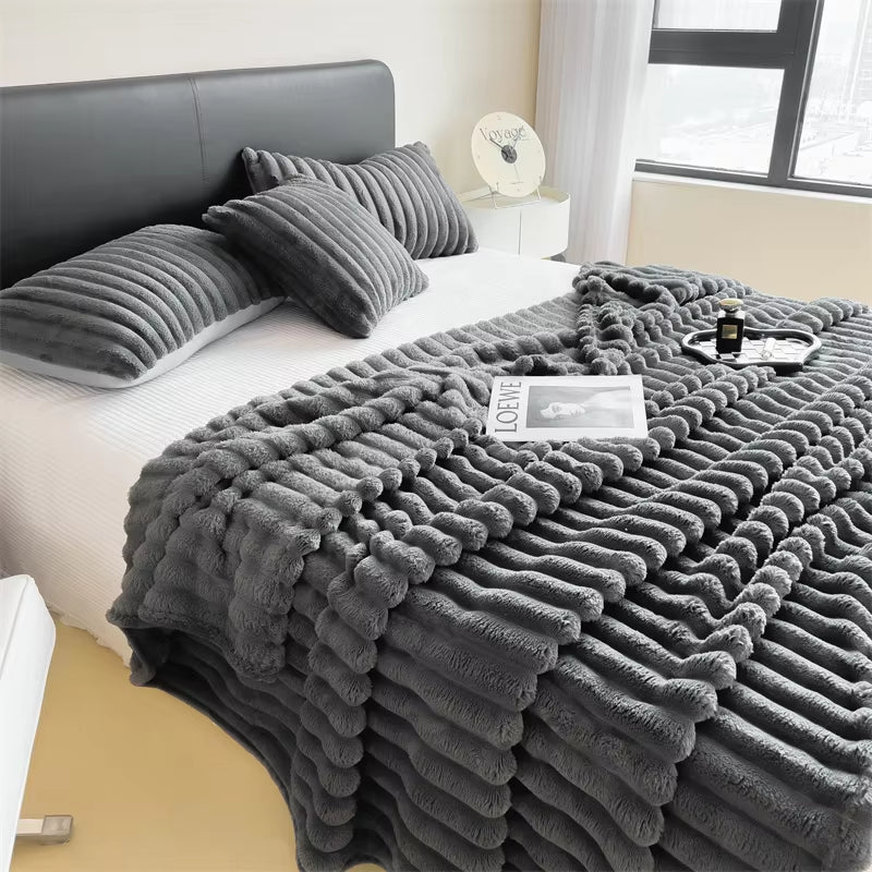 Solid Color Thickened Wide Striped Multifunctional Blanket, Can Be Used as Bed Sheet Cover Blanket, Nap Blanket, Throw Blanket