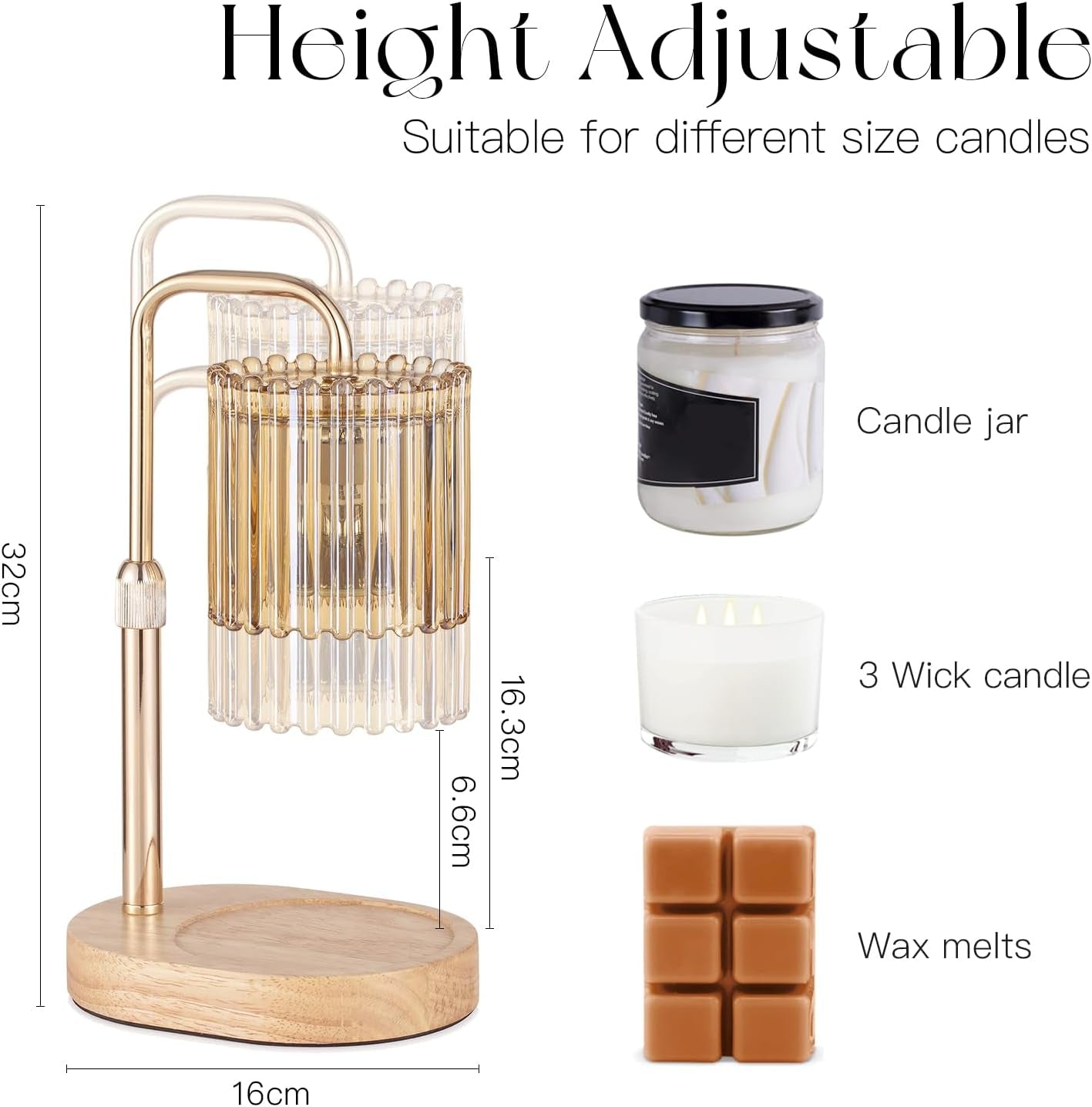Aesthetic Adjustable Candle Warmer Lamp with Timer & Dimmer - Gold Edition