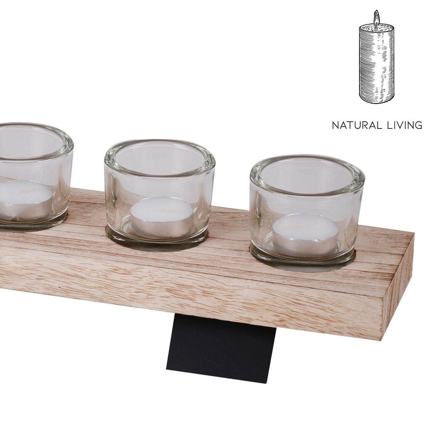 Set of 5 Candle Glasses Holder on Wooden Display Tray Centerpiece Centerpiece