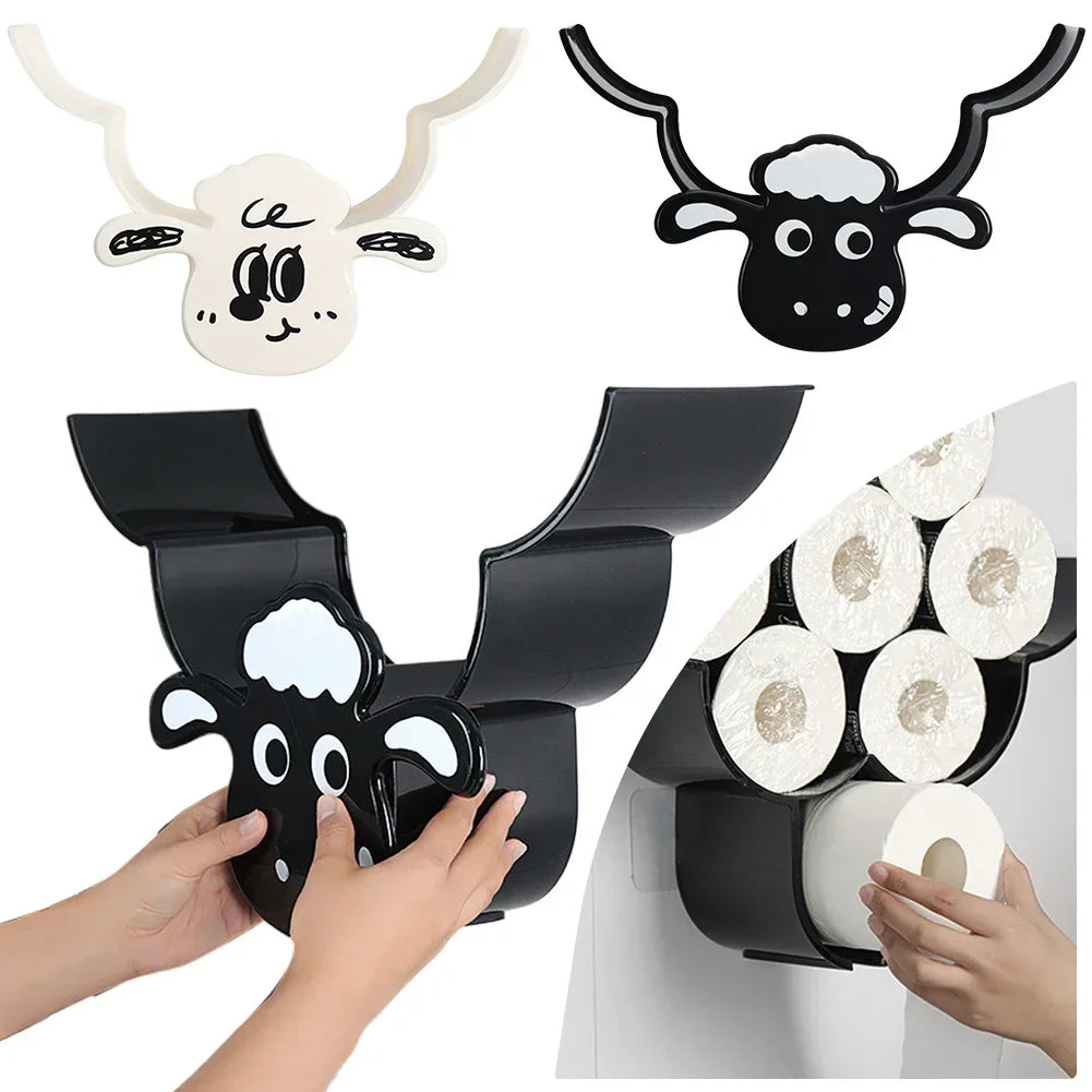 Sheep Toilet Paper Holder Rack Cute Toilet Paper Roll Holder 7 Rolls Funny Wall Mount Toilet Paper Storage for Bathrooms Kitchen