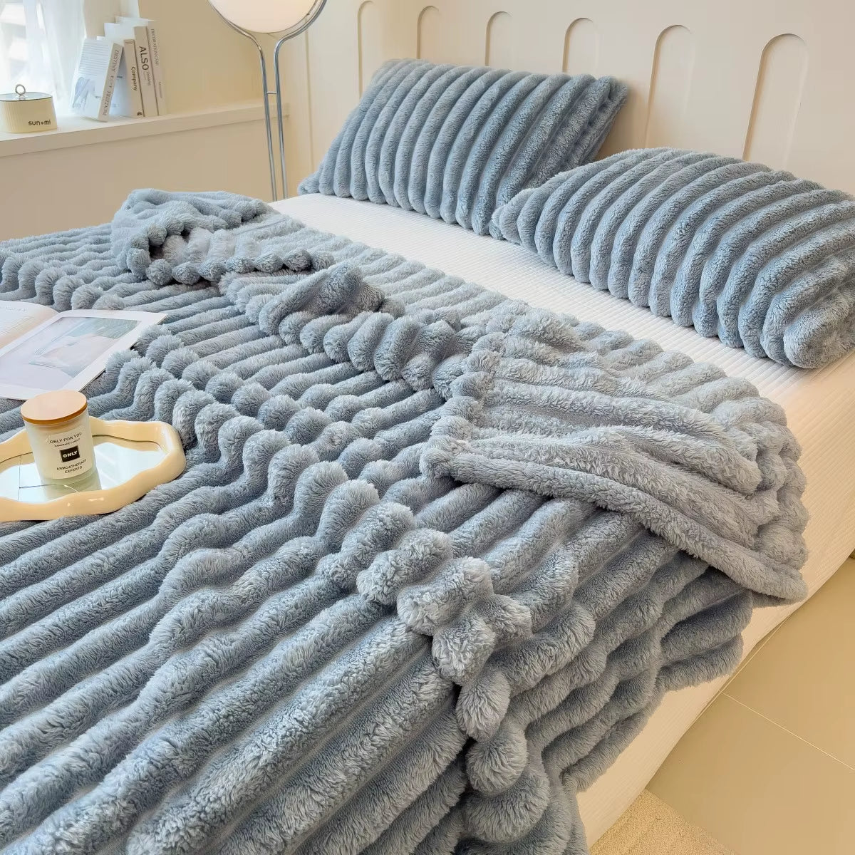 Solid Color Thickened Wide Striped Multifunctional Blanket, Can Be Used as Bed Sheet Cover Blanket, Nap Blanket, Throw Blanket