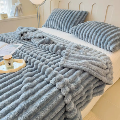 Solid Color Thickened Wide Striped Multifunctional Blanket, Can Be Used as Bed Sheet Cover Blanket, Nap Blanket, Throw Blanket