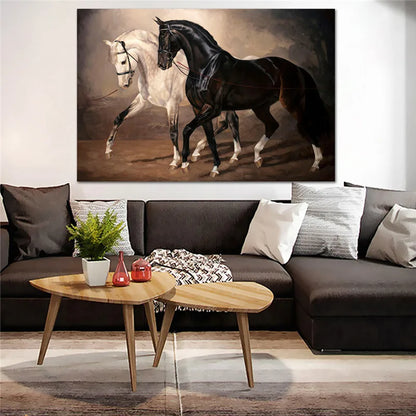Black and White Horse Wall Art Canvas Prints Modern Animal Canvas Art Paintings on the Wall Canvas Pictures Posters Wall Decor