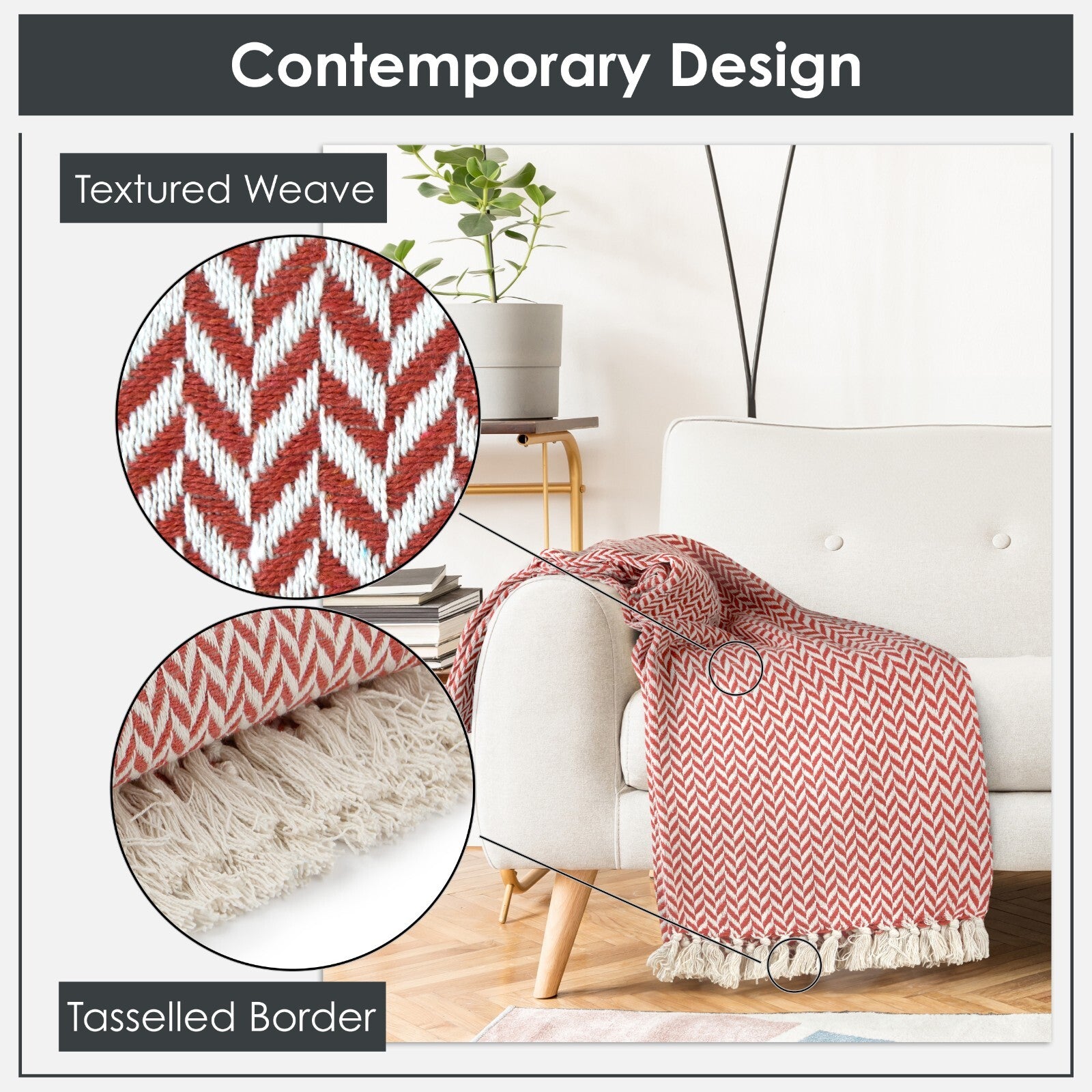 Throw Blanket for Sofas Couch Bed Runner Scandi Woven Soft Cotton Cherokee