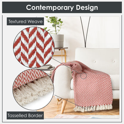 Throw Blanket for Sofas Couch Bed Runner Scandi Woven Soft Cotton Cherokee