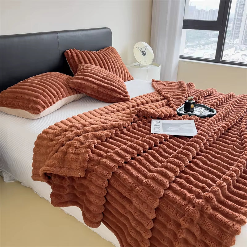 Solid Color Thickened Wide Striped Multifunctional Blanket, Can Be Used as Bed Sheet Cover Blanket, Nap Blanket, Throw Blanket