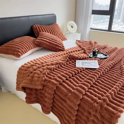 Solid Color Thickened Wide Striped Multifunctional Blanket, Can Be Used as Bed Sheet Cover Blanket, Nap Blanket, Throw Blanket
