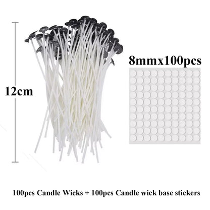 Smokeless Candle Wicks Pre-Waxed Cotton Core Wicks with Metal Sustainer Tabs DIY Handmade Candle Making Tools 
