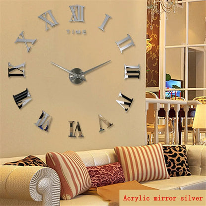 2D/3D Large Roman Numeral Acrylic Mirror Wall Quartz Clocks - Watch Home Decoration 