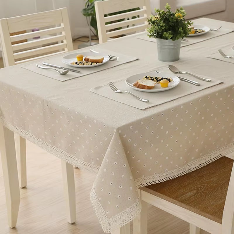 Flower Pattern Tablecloth Linen Cotton Table Cloth with Lace Dining Table Cover Ritual Rectangular Waterproof Tablecloth