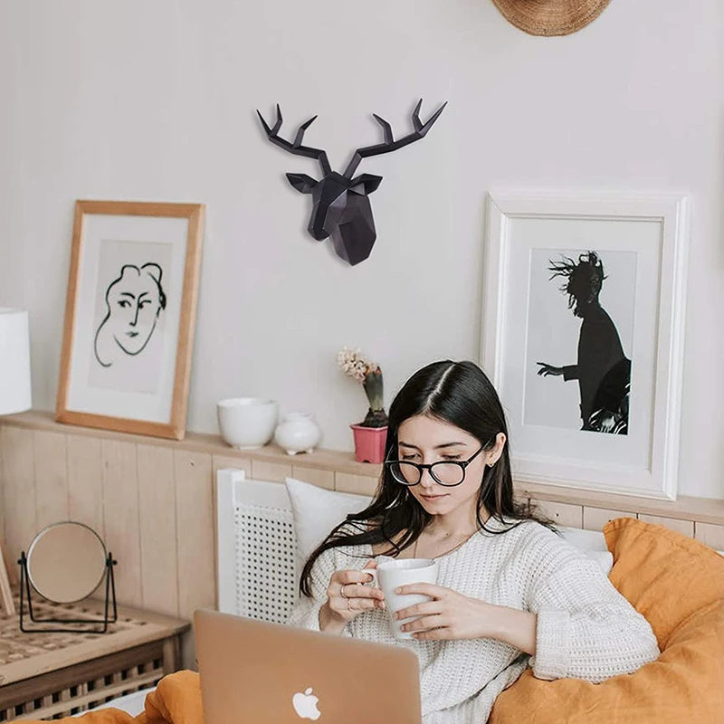 Deer Head Sculpture Animal Statue Figurines Wall Hanging Creative Elk Art Antlers Statuette for Office Decoration Wall Art