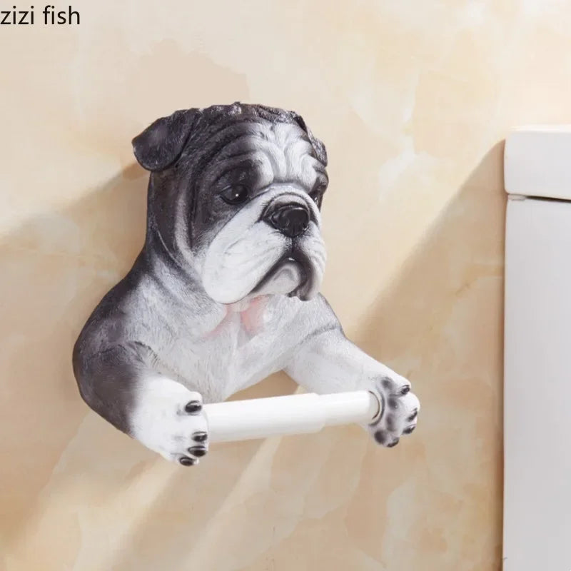 Cute Cat and Dog Tissue Holder Toilet Toilet Free Punch Bathroom Wall-Mounted Creative Toilet Roll Holder