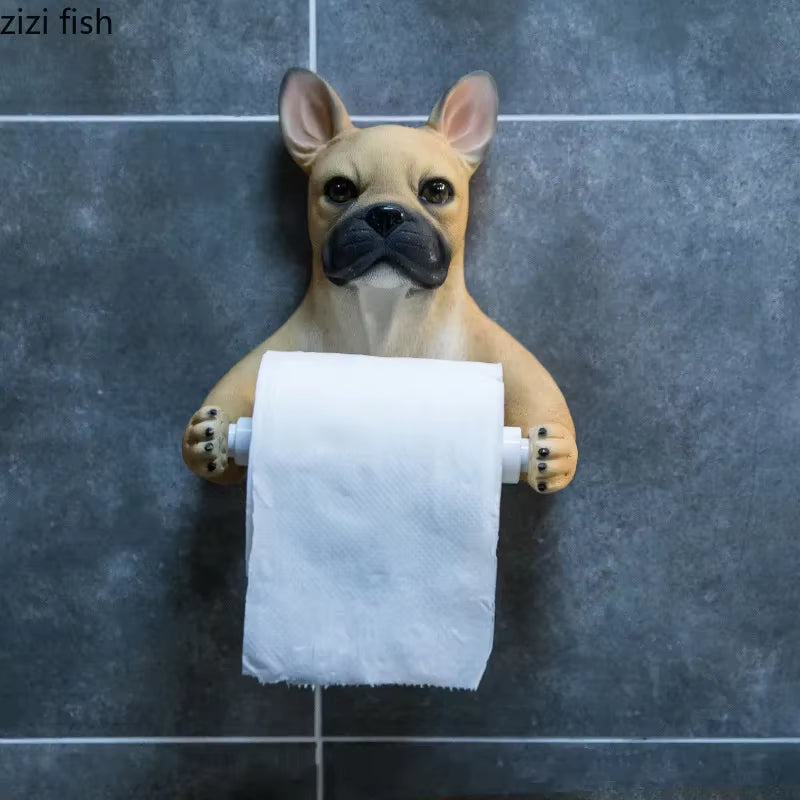 Cute Cat and Dog Tissue Holder Toilet Toilet Free Punch Bathroom Wall-Mounted Creative Toilet Roll Holder