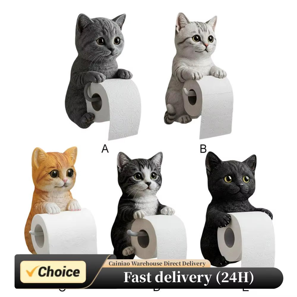 Wall Mount Toilet Paper Roll Holder Decorative Cat Shape Paper Stand Funny Animal Roll Storage Rack Kitchen and Bath