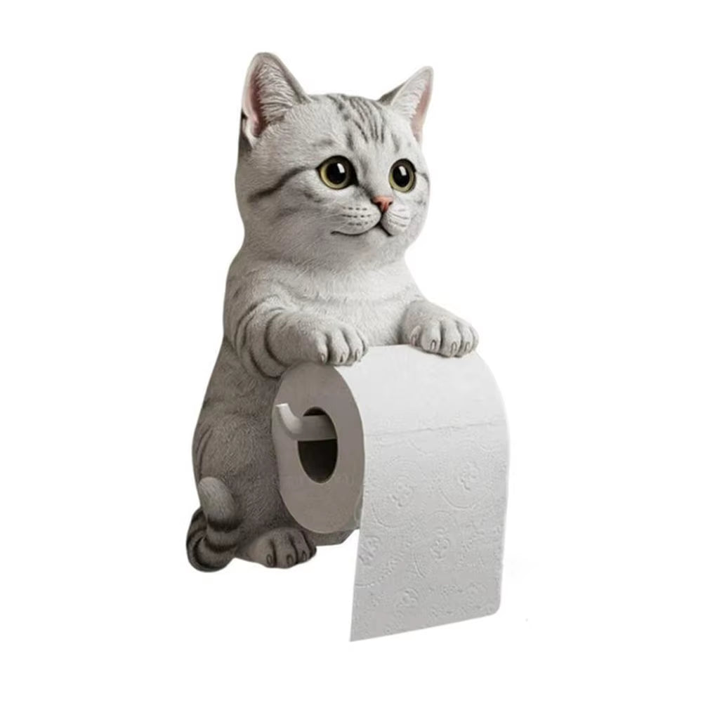 Wall Mount Toilet Paper Roll Holder Decorative Cat Shape Paper Stand Funny Animal Roll Storage Rack Kitchen and Bath