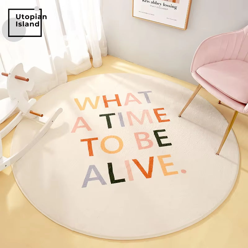 Rainbow Round Carpet Modern Fluffy Rug - Children Baby Bedroom Carpet Home Kids 