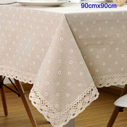 Flower Pattern Tablecloth Linen Cotton Table Cloth with Lace Dining Table Cover Ritual Rectangular Waterproof Tablecloth
