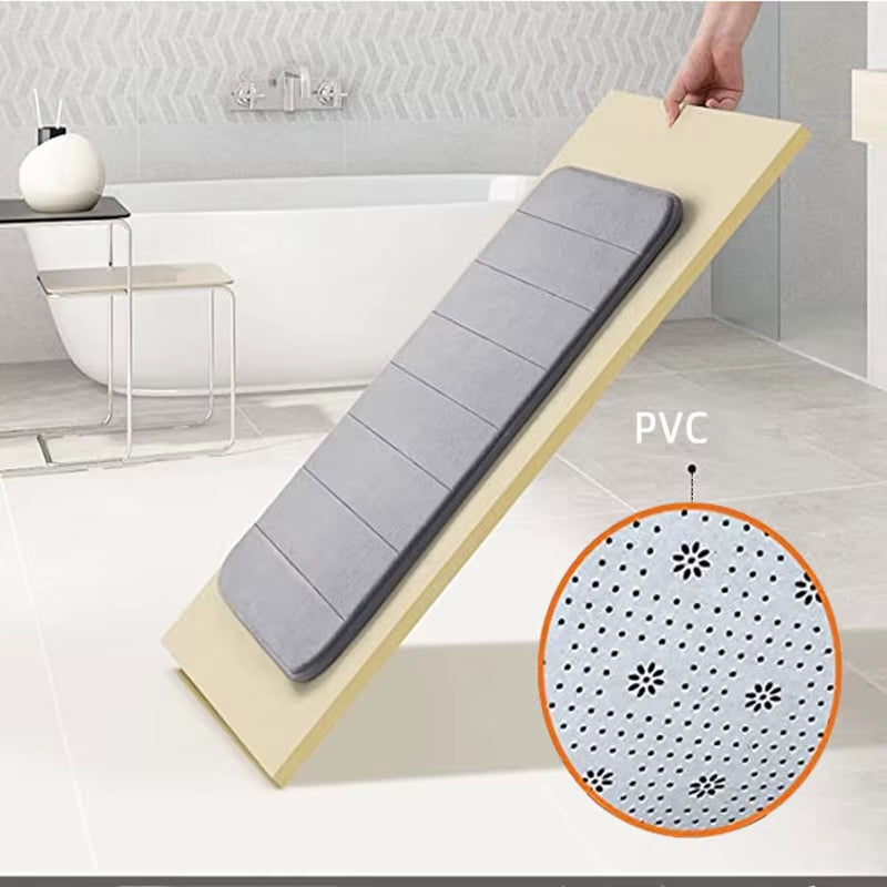 Memory Foam Striped Solid Color Floor Mat Bathroom Non-Slip Absorbent Mat Bathroom Toilet Foot Mat