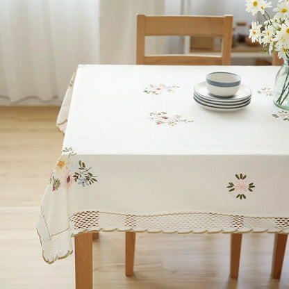 Europe Flowers Tablecloth White Hollow Lace Cotton Linen Dustproof Table Cloth 