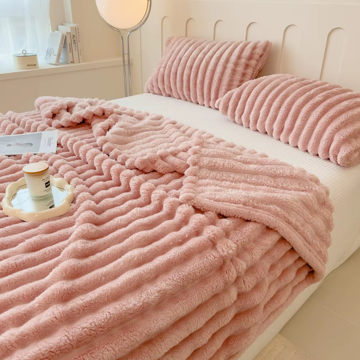 Solid Color Thickened Wide Striped Multifunctional Blanket, Can Be Used as Bed Sheet Cover Blanket, Nap Blanket, Throw Blanket