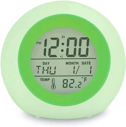 Kids Digital Alarm Clock 7 Color Night Light Snooze Temperature Detect Children Sleep Bedside Cute Wake up Timer Alarm Clock
