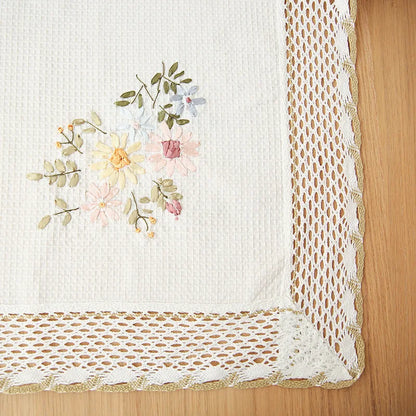Europe Flowers Tablecloth White Hollow Lace Cotton Linen Dustproof Table Cloth 