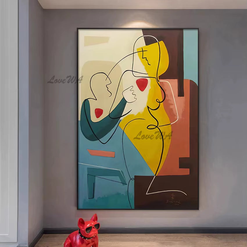 100% Handpainted Geometric Oil Painting Wall Art - Unframe