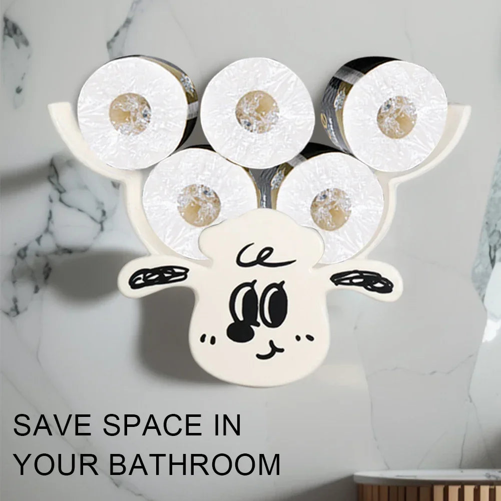 Sheep Toilet Paper Holder Rack Cute Toilet Paper Roll Holder 7 Rolls Funny Wall Mount Toilet Paper Storage for Bathrooms Kitchen
