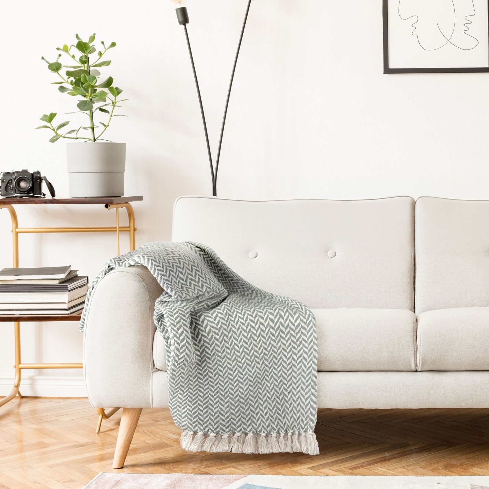 Throw Blanket for Sofas Couch Bed Runner Scandi Woven Soft Cotton Cherokee