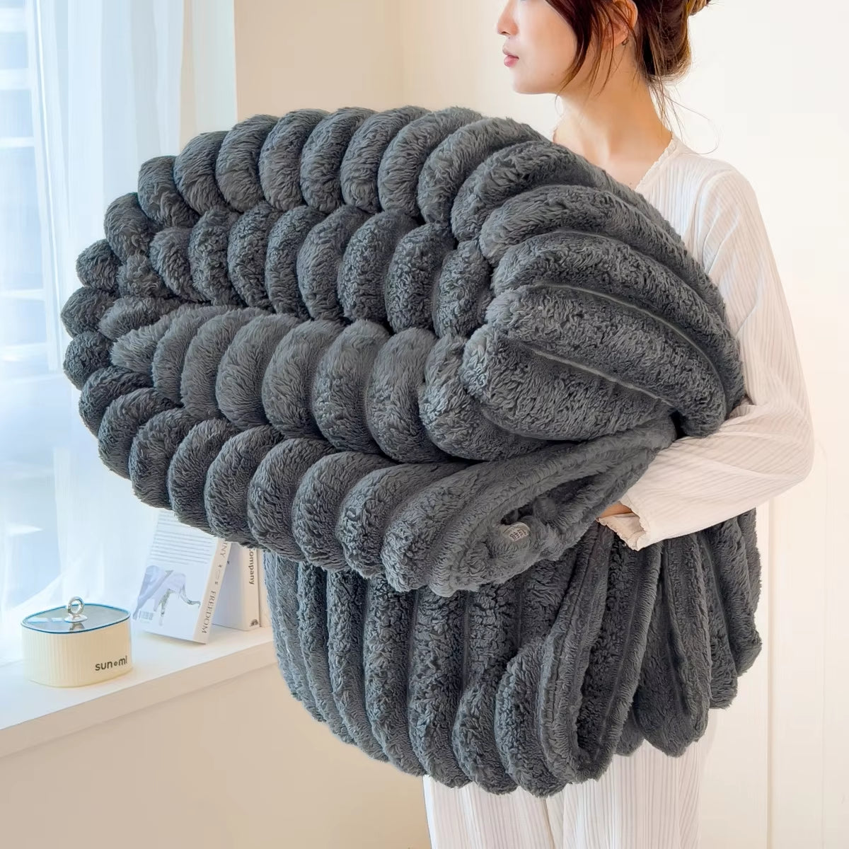 Solid Color Thickened Wide Striped Multifunctional Blanket, Can Be Used as Bed Sheet Cover Blanket, Nap Blanket, Throw Blanket