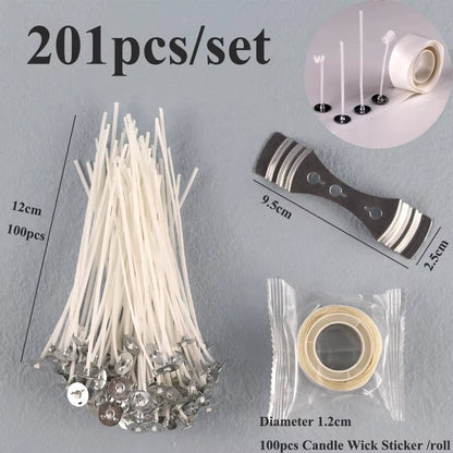 Smokeless Candle Wicks Pre-Waxed Cotton Core Wicks with Metal Sustainer Tabs DIY Handmade Candle Making Tools 
