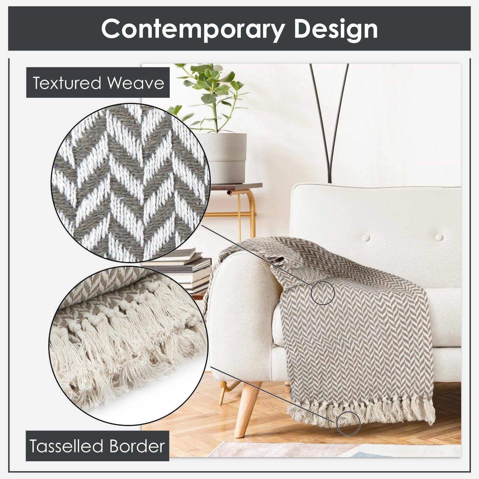 Throw Blanket for Sofas Couch Bed Runner Scandi Woven Soft Cotton Cherokee